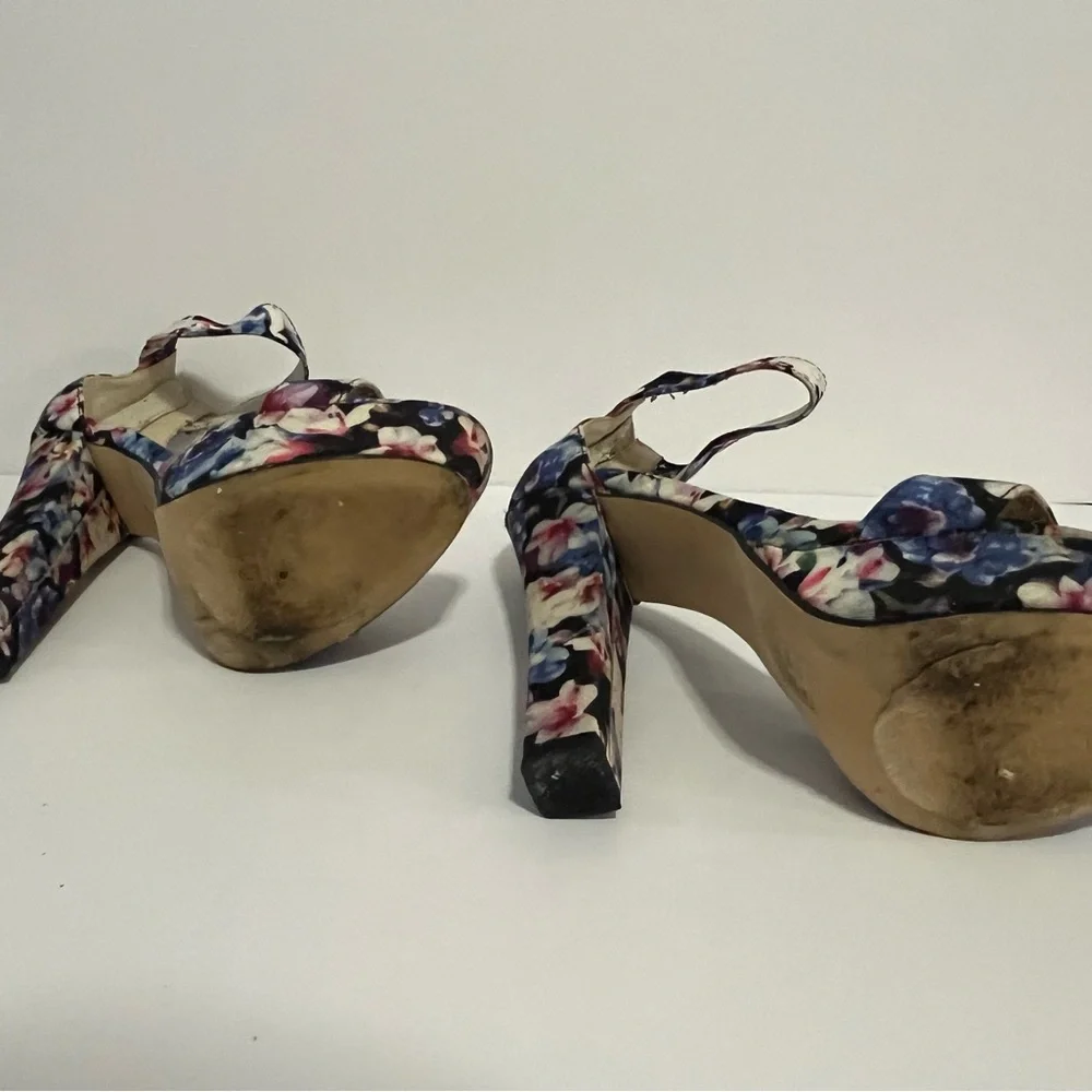 ALDO Floral Print Ankle-Strap Platform Heels - Blue, Pink, White - Picture 8 of 8